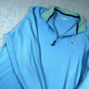 Vineyard Vines  1/4 Zip Pullover Sweatshirt Mens Medium Light Blue Whale Logo